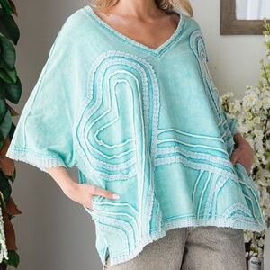 NWT Oli & Hali Aqua Blue V-Neck Top Large